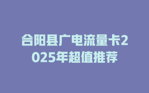 合阳县广电流量卡2025年超值推荐