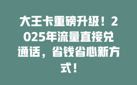 大王卡重磅升级！2025年流量直接兑通话，省钱省心新方式！