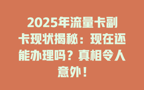 2025年流量卡副卡现状揭秘：现在还能办理吗？真相令人意外！