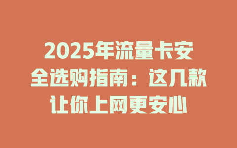 2025年流量卡安全选购指南：这几款让你上网更安心