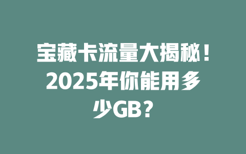 宝藏卡流量大揭秘！2025年你能用多少GB？