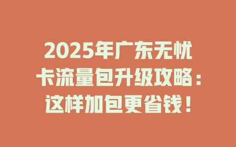2025年广东无忧卡流量包升级攻略：这样加包更省钱！