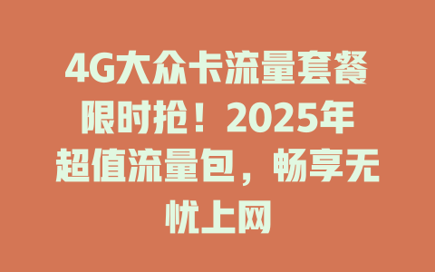 4G大众卡流量套餐限时抢！2025年超值流量包，畅享无忧上网