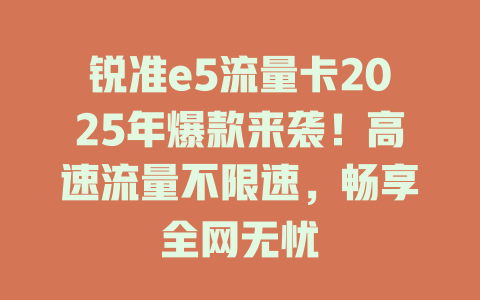 锐准e5流量卡2025年爆款来袭！高速流量不限速，畅享全网无忧