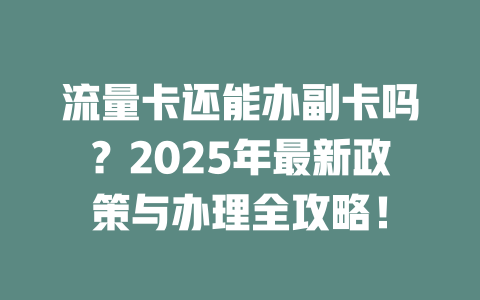 流量卡还能办副卡吗？2025年最新政策与办理全攻略！