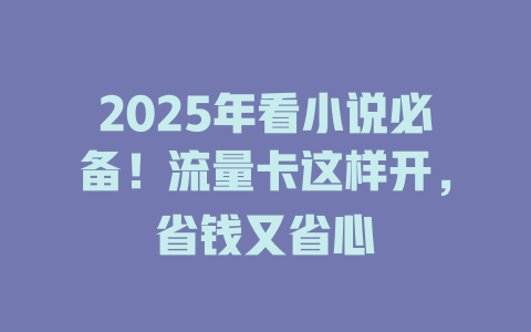 2025年看小说必备！流量卡这样开，省钱又省心