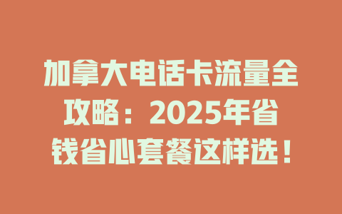加拿大电话卡流量全攻略：2025年省钱省心套餐这样选！