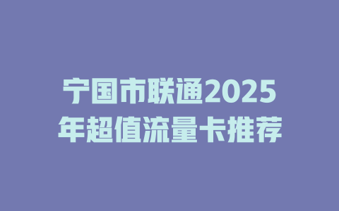 宁国市联通2025年超值流量卡推荐