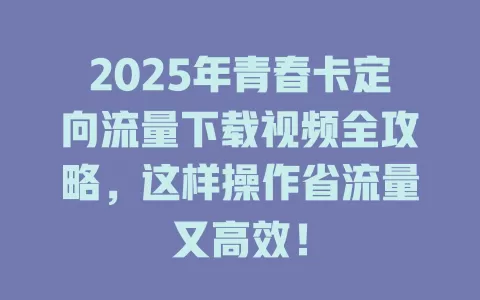 2025年青春卡定向流量下载视频全攻略，这样操作省流量又高效！