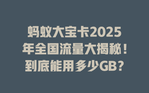 蚂蚁大宝卡2025年全国流量大揭秘！到底能用多少GB？