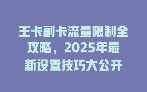 王卡副卡流量限制全攻略，2025年最新设置技巧大公开