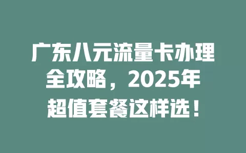 广东八元流量卡办理全攻略，2025年超值套餐这样选！