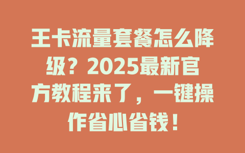 王卡流量套餐怎么降级?2025最新官方教程来了,一键操作省心省钱!