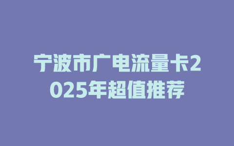 宁波市广电流量卡2025年超值推荐