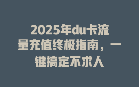 2025年du卡流量充值终极指南,一键搞定不求人