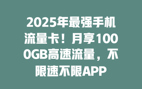 2025年最强手机流量卡！月享1000GB高速流量，不限速不限APP