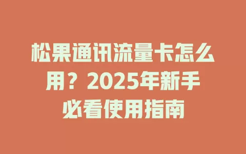 松果通讯流量卡怎么用？2025年新手必看使用指南