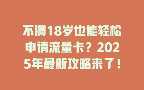 不满18岁也能轻松申请流量卡？2025年最新攻略来了！