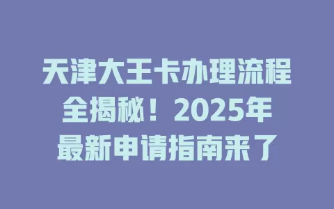 天津大王卡办理流程全揭秘！2025年最新申请指南来了
