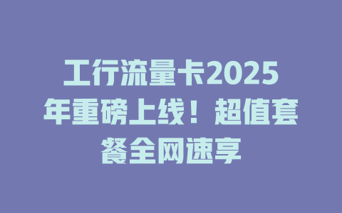 工行流量卡2025年重磅上线！超值套餐全网速享