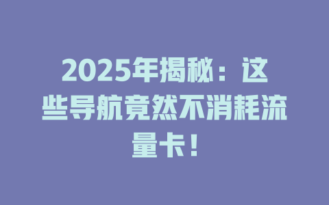 2025年揭秘:这些导航竟然不消耗流量卡!
