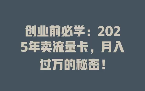 创业前必学：2025年卖流量卡，月入过万的秘密！