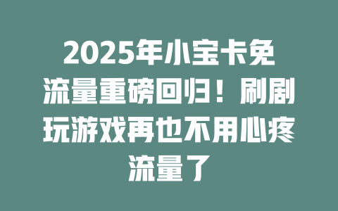2025年小宝卡免流量重磅回归！刷剧玩游戏再也不用心疼流量了