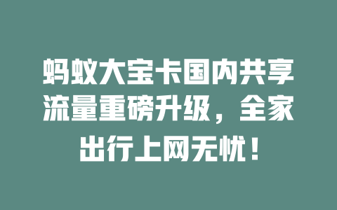 蚂蚁大宝卡国内共享流量重磅升级，全家出行上网无忧！
