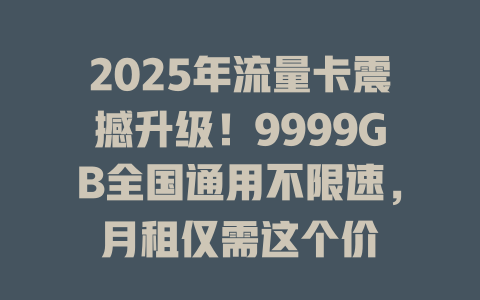 2025年流量卡震撼升级！9999GB全国通用不限速，月租仅需这个价