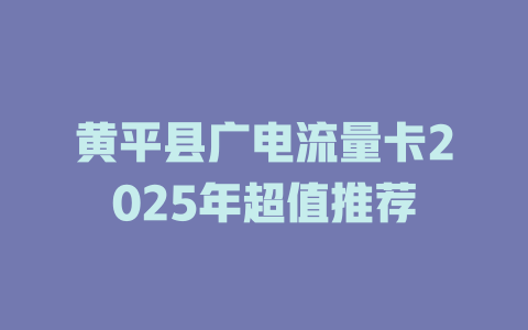 黄平县广电流量卡2025年超值推荐