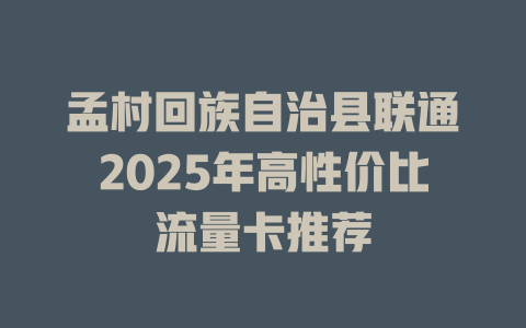孟村回族自治县联通2025年高性价比流量卡推荐