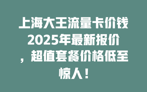 上海大王流量卡价钱2025年最新报价，超值套餐价格低至惊人！