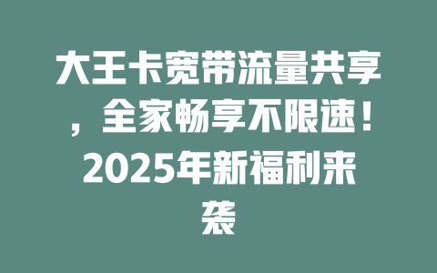 大王卡宽带流量共享,全家畅享不限速!2025年新福利来袭