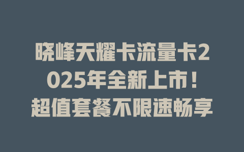 晓峰天耀卡流量卡2025年全新上市！超值套餐不限速畅享