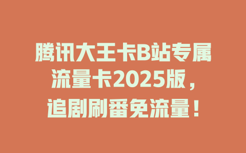 腾讯大王卡B站专属流量卡2025版，追剧刷番免流量！