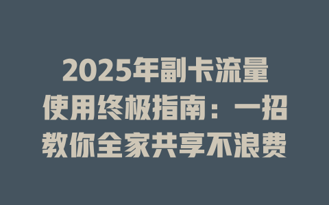 2025年副卡流量使用终极指南：一招教你全家共享不浪费