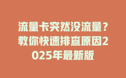 流量卡突然没流量？教你快速排查原因2025年最新版