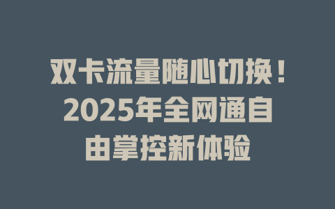 双卡流量随心切换！2025年全网通自由掌控新体验