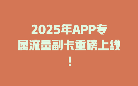2025年APP专属流量副卡重磅上线！