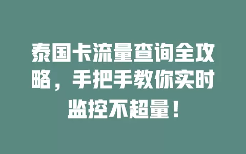 泰国卡流量查询全攻略，手把手教你实时监控不超量！