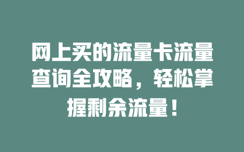 网上买的流量卡流量查询全攻略，轻松掌握剩余流量！