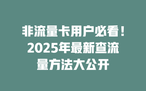 非流量卡用户必看！2025年最新查流量方法大公开