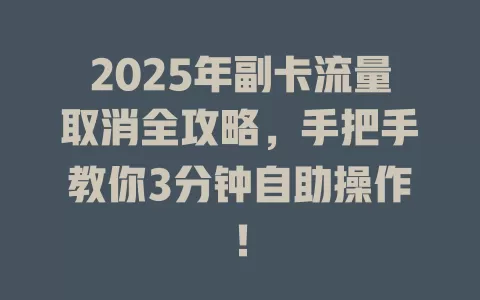 2025年副卡流量取消全攻略，手把手教你3分钟自助操作！