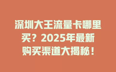深圳大王流量卡哪里买？2025年最新购买渠道大揭秘！