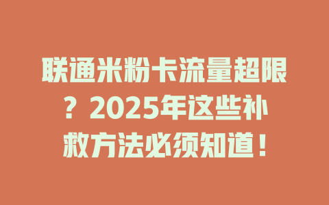 联通米粉卡流量超限？2025年这些补救方法必须知道！