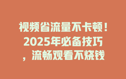 视频省流量不卡顿！2025年必备技巧，流畅观看不烧钱