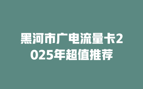 黑河市广电流量卡2025年超值推荐