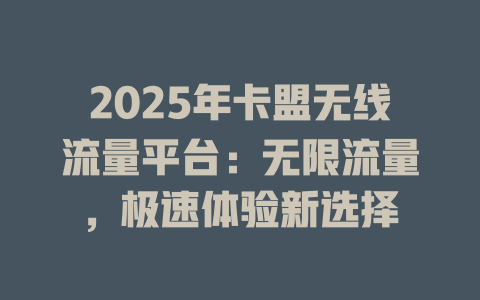 2025年卡盟无线流量平台：无限流量，极速体验新选择
