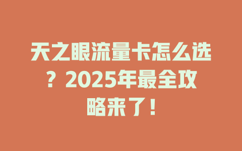 天之眼流量卡怎么选？2025年最全攻略来了！
