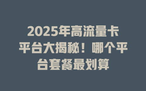 2025年高流量卡平台大揭秘！哪个平台套餐最划算